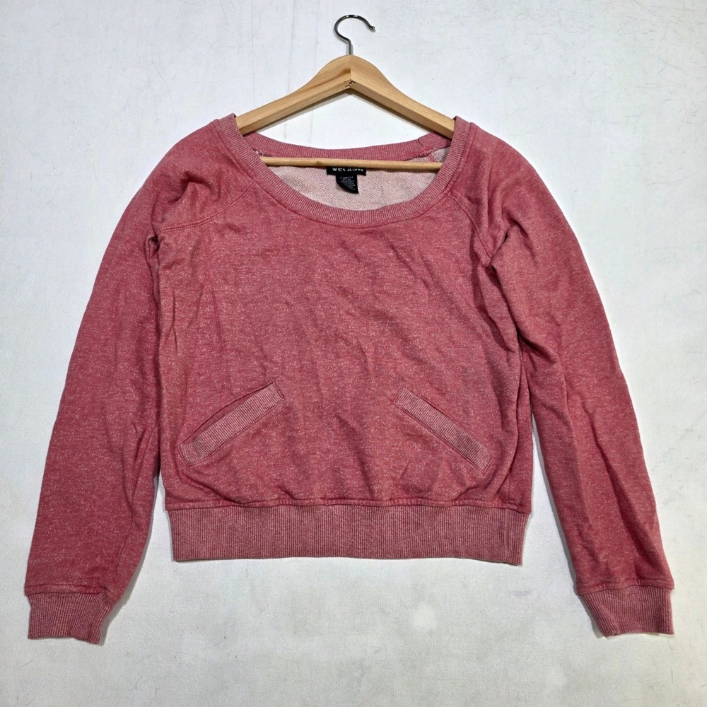 Wet Seal Sweatshirt Women S Pink Scoop Neck Raglan Sleeve Pockets Pullover